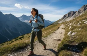 Backpack Fit Guide: Measure, Adjust & Hike Pain-Free Full-body view of a hiker with a well-fitted backpack walking comfortably on a sunny mountain trail.