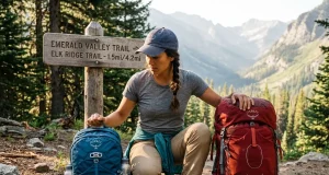 Daypack vs Backpacking Pack and How to Choose Daypack and backpacking pack side by side at a trailhead, ready for a choice