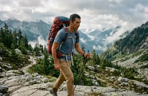 Sore Shoulders by Lunch? Fix Your Backpack Fit Hiker with a properly fitted Osprey Atmos pack, the load riding on the hips on a granite trail