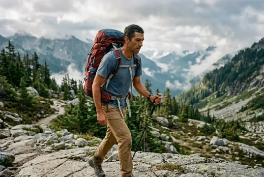 Sore Shoulders by Lunch? Fix Your Backpack Fit Hiker with a properly fitted Osprey Atmos pack, the load riding on the hips on a granite trail