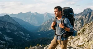 Framed vs Frameless Backpack The 25-lb Rule Backpacker carrying a loaded framed backpacking pack up an alpine pass at golden hour