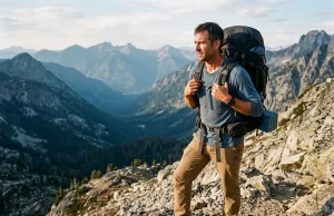 Framed vs Frameless Backpack The 25-lb Rule Backpacker carrying a loaded framed backpacking pack up an alpine pass at golden hour