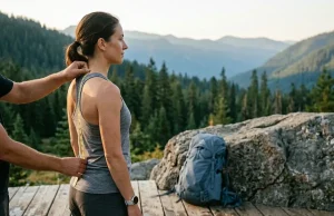 How to Measure Your Torso Length for a Backpack Hiker measuring torso length with a flexible tape down the spine to size a backpack