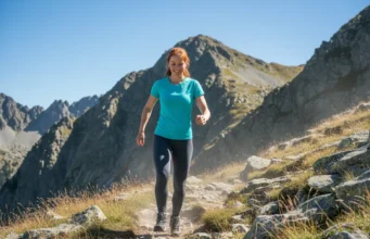 Rock Plates in Hiking Shoes: A Data-Backed Breakdown A fit redhead woman in her late 20s hiking with confidence over a rocky mountain path on a sunny day.
