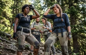 Diversity in the Outdoors: 20+ Groups & Inclusive Gear A candid shot of a diverse group of hikers taking a break on a steep trail, showing signs of exertion and authentic outdoor experience.