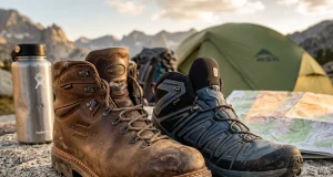 Goodyear Welt vs Cemented Which Boot Lasts on Trail Close-up of a Zamberlan welted hiking boot sole edge on granite, welt seam visible, trail context