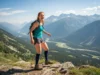 Hiking Compression Socks: A Trail-Proven Performance Review An athletic redhead woman wearing compression socks smiles while hiking on a scenic mountain trail.