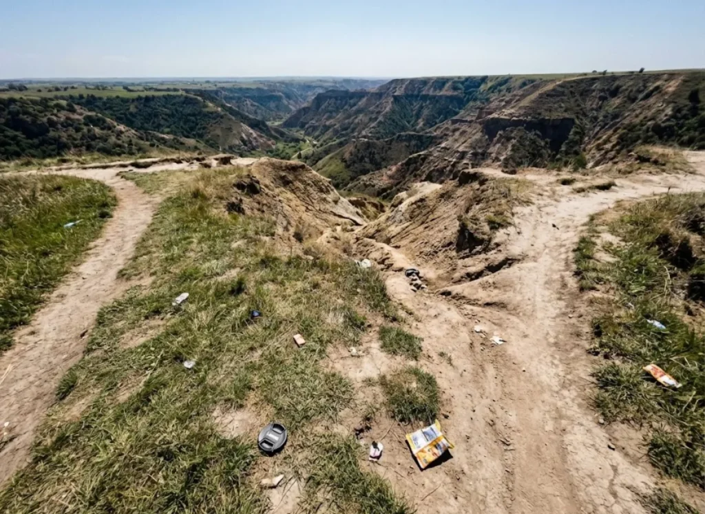 A hiking trail showing signs of erosion and social trails caused by overcrowding and off-trail walking.