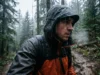 How to Restore DWR: The 3-Stage Optimization Guide Close-up of water beading perfectly on a hiker's orange rain jacket during a heavy rainstorm in a forest.