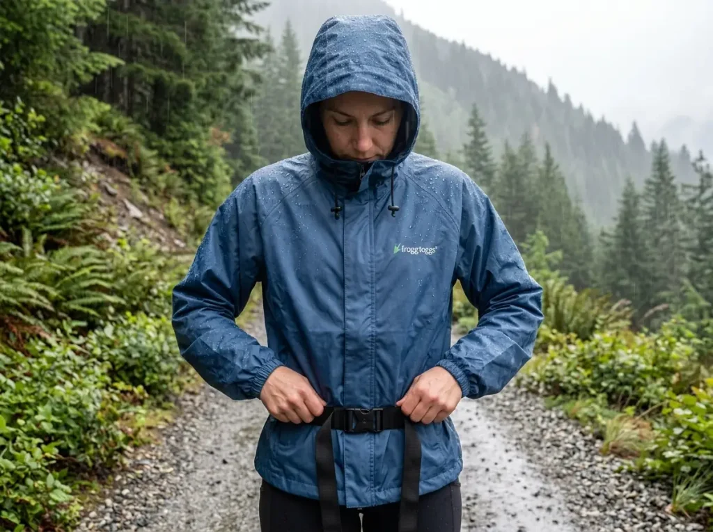 Budget rain jacket clearing the 10,000mm waterproof rating floor in steady trail rain