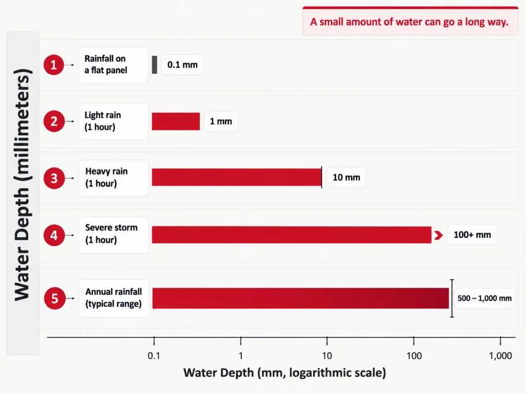 Chart comparing rain, a sleeping pad, a tent fly, kneeling, and a jacket rating on one shared mmH2O pressure scale