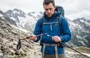 How Folding and Telescoping Poles Actually Break Hiker examining broken carbon fiber trekking pole on rocky alpine trail