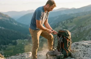 Why Most Hikers Don’t Need a Moldable Hip Belt Hiker cinching the hip belt on a loaded Osprey Aether pack to dial in moldable hip belt fit