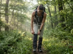 Permethrin Pants for Hiking: The 65% Tick Protection Truth Hiker adjusting permethrin-treated pants and gaiters on Appalachian Trail in tick season