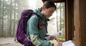 Solo Hiking Safety: The Trip Plan Protocol SAR Teams Want Solo hiker writing trip plan in trail register before hiking with satellite messenger attached