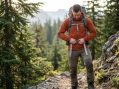 How to Adjust Sternum Strap Height for Better Breathing Hiker adjusting sternum strap height on Osprey backpack on mountain trail