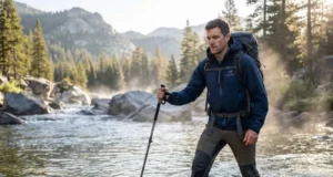 Trekking Poles for River Crossing: Field-Tested Methods Hiker using trekking poles for stability during alpine river crossing at dawn