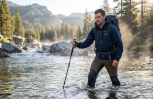 Trekking Poles for River Crossing: Field-Tested Methods Hiker using trekking poles for stability during alpine river crossing at dawn