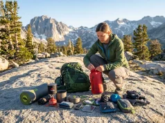 Base Weight vs Pack Weight — Are You Counting Wrong? Hiker reviewing backpack gear laid out on granite during a base weight shakedown in the Sierra Nevada