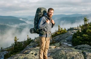 Brain Lid vs Roll-Top — What Most Hikers Miss Hiker wearing an Osprey Atmos AG 65 with top-lid brain visible on a misty trail ridge