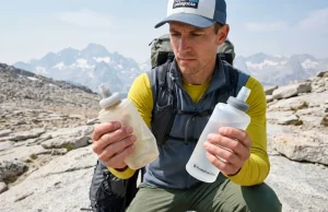 I Trail-Tested 9 Collapsible Water Bottles. Most Failed. Hiker comparing failed vs surviving collapsible water bottle on Sierra ridgeline field test