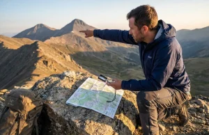 Lost Off-Trail? How to Triangulate Your Position Hiker using Suunto compass and topo map to triangulate position on exposed alpine ridge