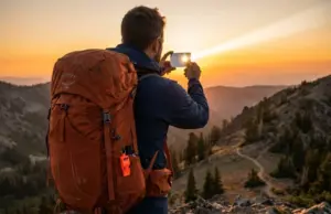 Lost on the Trail? How a Mirror and Whistle Get You Found Hiker signaling for rescue with a signal mirror on a mountain ridge at golden hour