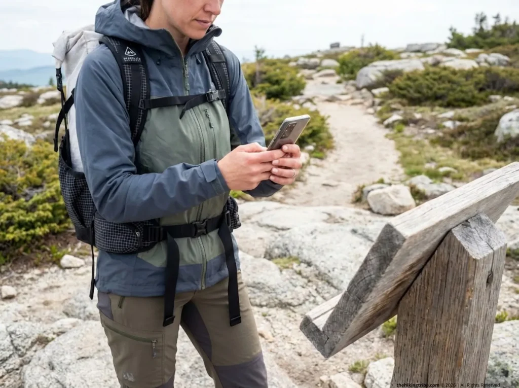 Responsible hiker documenting trail conditions at a backcountry register to share with hiking communities