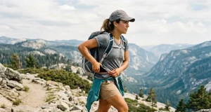 Best Hip Belt Pockets That Won’t Bounce 2026 Hiker pulling a phone from a hip belt pocket on an Osprey pack mid-stride on a ridge trail