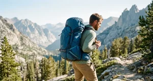 Why Cranking Load Lifters Makes Your Pack Worse Hiker on an alpine trail wearing a framed backpack with load lifter straps set at the 45-degree angle