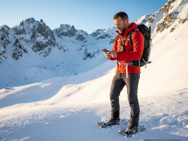 avalanche-awareness-basics-winter-hikers-hero Winter hiker reading avalanche awareness basics on slope angle map