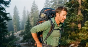 3 Backpack Suspension Types and Who Each One Suits Hiker on granite adjusting a loaded internal-frame backpack suspension and hip belt