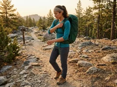 Best Hiking Gear Starter Kit 2026 (Before You Waste $800) Woman on mountain trail adjusting Osprey daypack — best hiking gear starter kit 2026