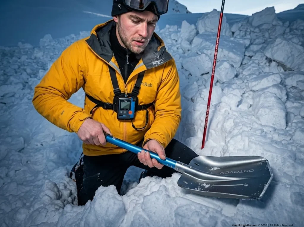 Essential avalanche safety gear shovel beacon probe