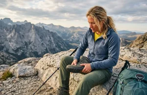 How to Tell When Hiking Shoes Are Worn Out (The Press Test) Female hiker performing the Press Test on worn hiking shoes to check for midsole failure.