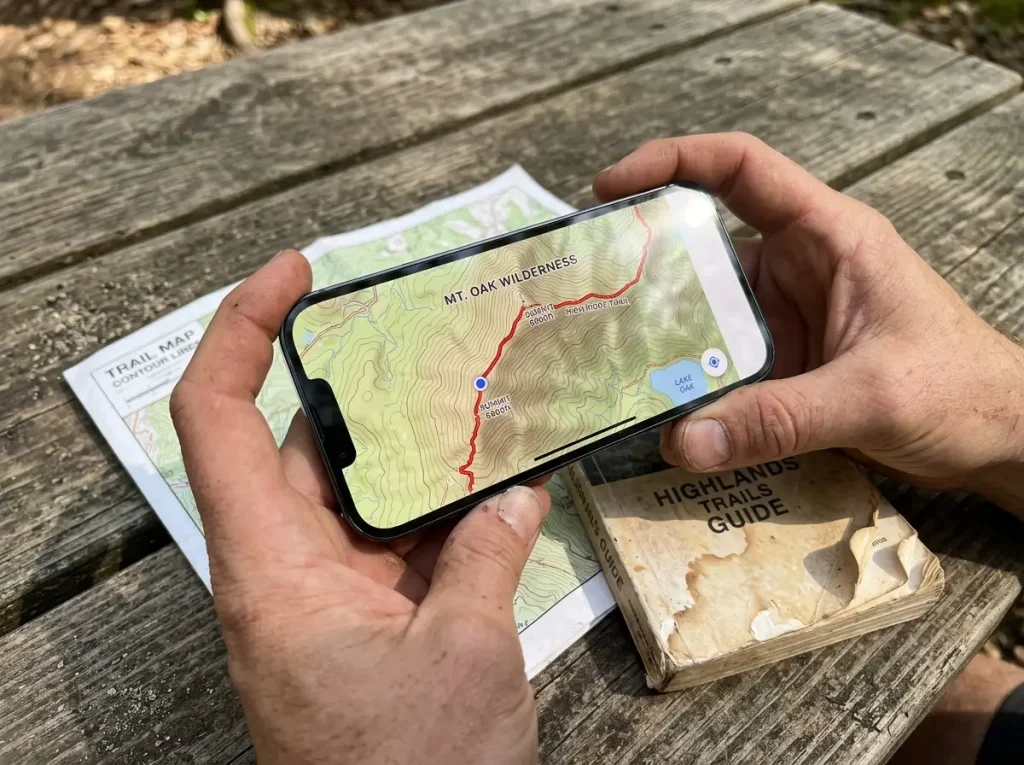 Phone showing a detailed offline topo hiking map highlighting where a smartphone beats a GPS unit