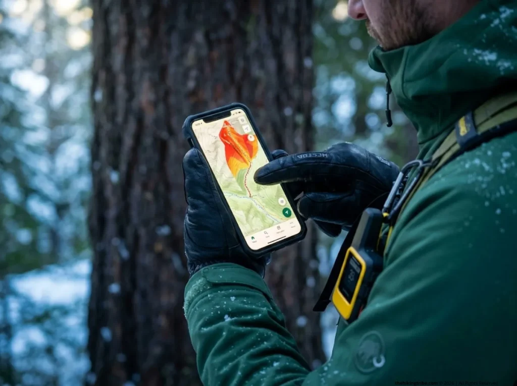 Hiker using slope angle shading for route planning