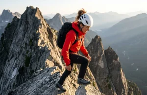 5 Scrambling Fitness Exercises Most Hikers Miss Female scrambler doing scrambling fitness training exercises on an exposed Class 3 ridge