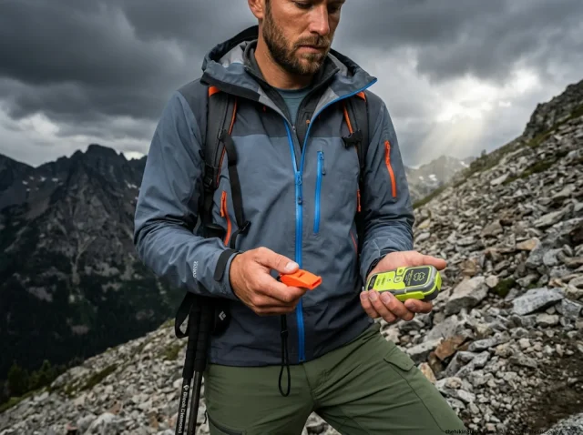 whistle-vs-plb-field-test-comparison Backpacker weighing choices between an emergency whistle and a 406 MHz personal locator beacon