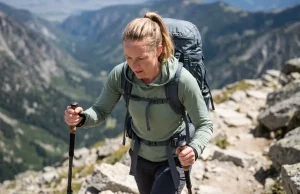 Best Hikes In National Parks With Least Crowds Female hiker climbing steep rocky trail in remote national park