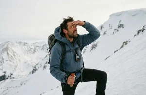 How to Read Snow Conditions for Safe Travel Hiker reading snow conditions on alpine slope — how to read snow for safe winter travel