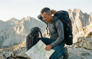 Hydration Calculator — How Much Water Per Mile to Pack Hiker using hydration calculator to determine how much water per mile to pack for a high alpine ridge