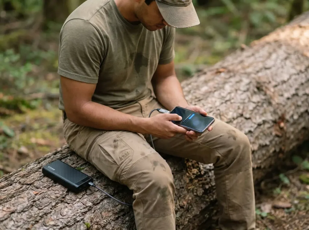 Using a flash drive to clear smartphone storage while hiking