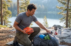 5 Packing Cube Mistakes That Wreck Your Hiking Load Hiker organizing backpack with color coded packing cubes at campsite