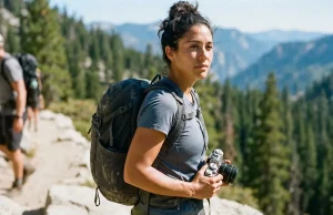 7 Trail Photography Rules to Respect Other Hikers Hiker practicing photography ethics on trail by yielding to others