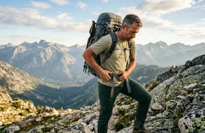 Stop Your Hiking Pants Falling Down Under a Pack Backpacker adjusting hip belt to stop hiking pants falling down under a pack