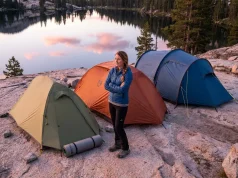 Tent Weight Buying Guide What the Specs Hide Backpacking tents of different sizes set up at a mountain campsite at dawn