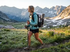 4 Best Ultralight Backpacks Under 2 Pounds 2026 Thru-hiker with ultralight backpack crossing an alpine meadow at sunrise