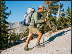 Best Ultralight Backpacks Really Under 2 Pounds Hiker on a granite trail wearing an Osprey Exos Pro 55 ultralight backpack at golden hour