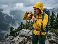 Is Your Rain Jacket Dead? 3 Tests Tell the Truth Performing a when to replace a rain jacket performance test on a wetted-out Patagonia shell during a mountain storm